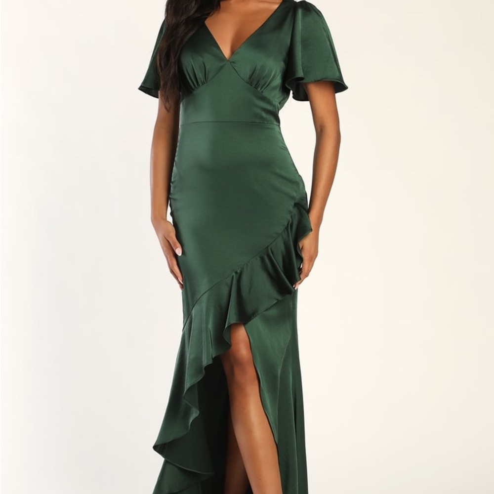 Lulu's Green Asymmetrical High Low Gown